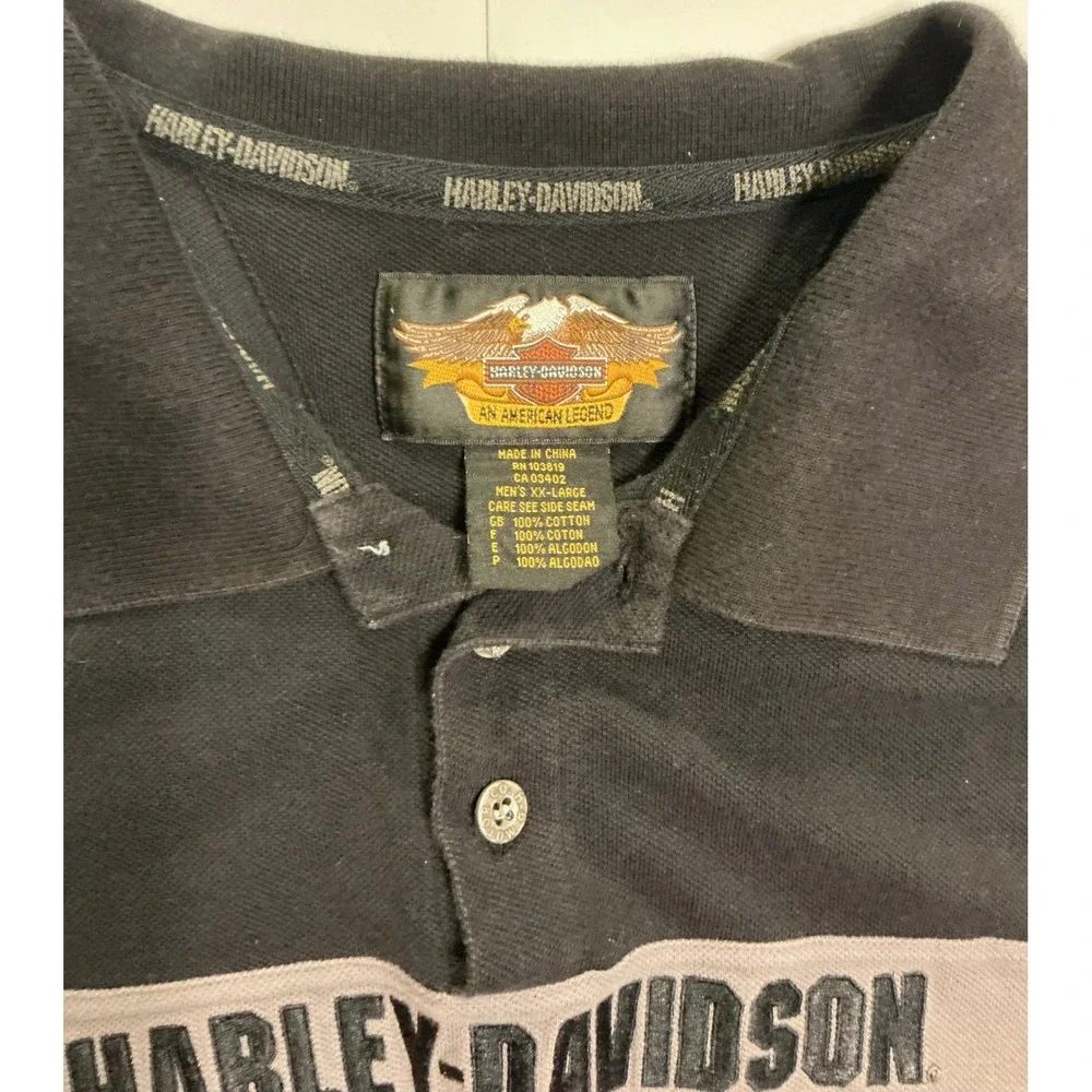 Harley Davidson Polo Shirt Mens XXL‎ Black Orange Gray Colorblock Biker Gorpcore